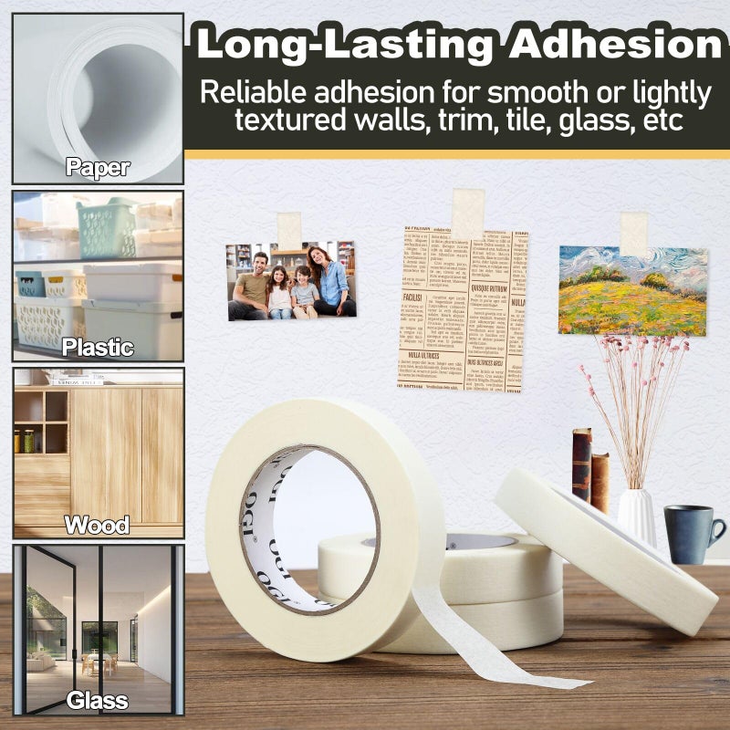 OGI Masking Tape 0.94 Inch Wide Beige White Painters Tape Thin Removable General Purpose Masking Tape Bulk for Labeling Painting Drafting Art Craft, 0.94 Inch x 60 Yards, 9 Rolls - Image 3